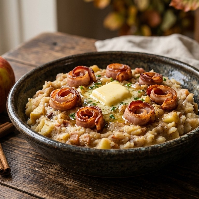 Hete bliksem met peren en ontbijtspek recept