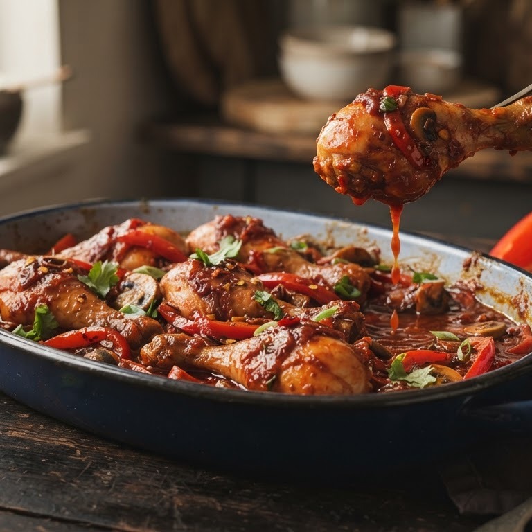 Hete kip in rode saus (pittig) recept