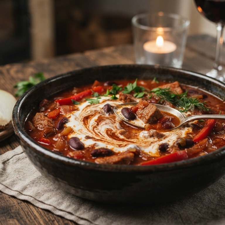 Hongaarse goulash met kidneybonen en rode paprika recept