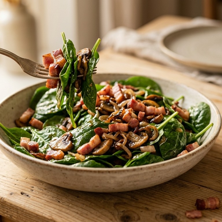 Honing-spinazie-salade met bacon recept