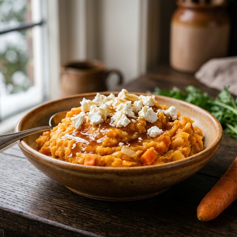 Hutspot met gembersiroop en geitenkaas recept