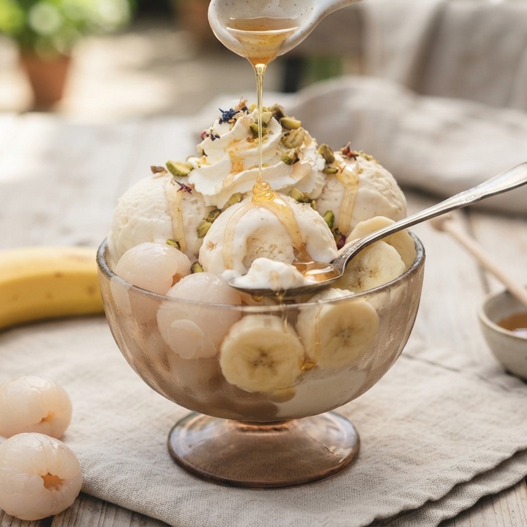 IJs met lychees, banaan en honing recept