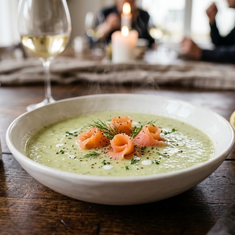 IJsbergcremesoep met gerookte zalmroosjes recept