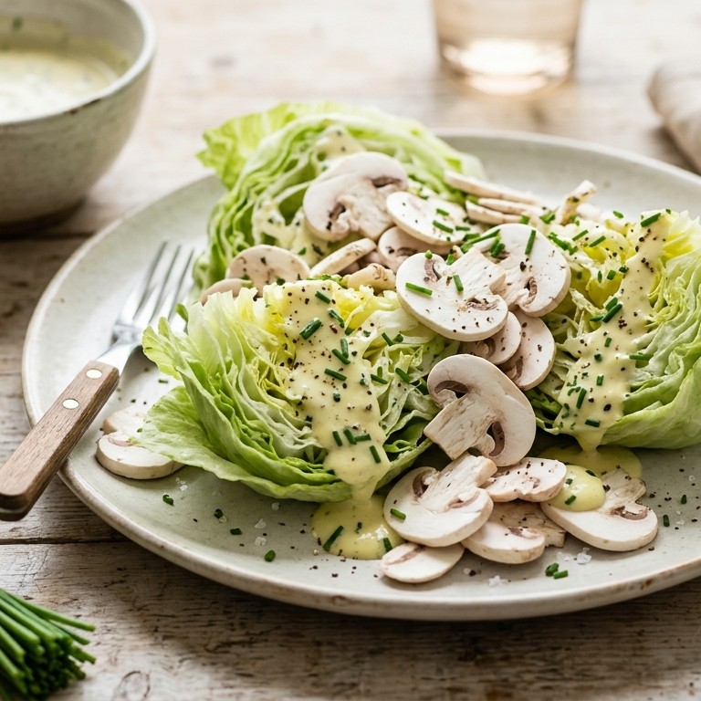 IJsbergsalade met champignons en bieslookdressing recept