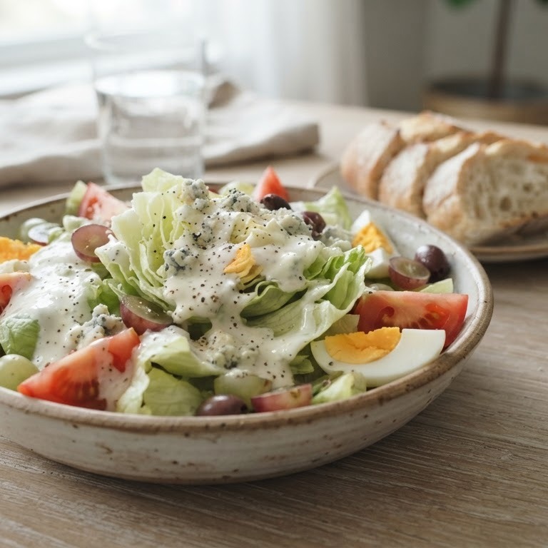 IJsbergsla-salade met ei, tomaat en danish blue recept