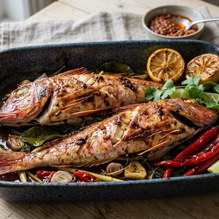 Ikan bandeng  (licht gekruide rode ponen uit de oven) recept