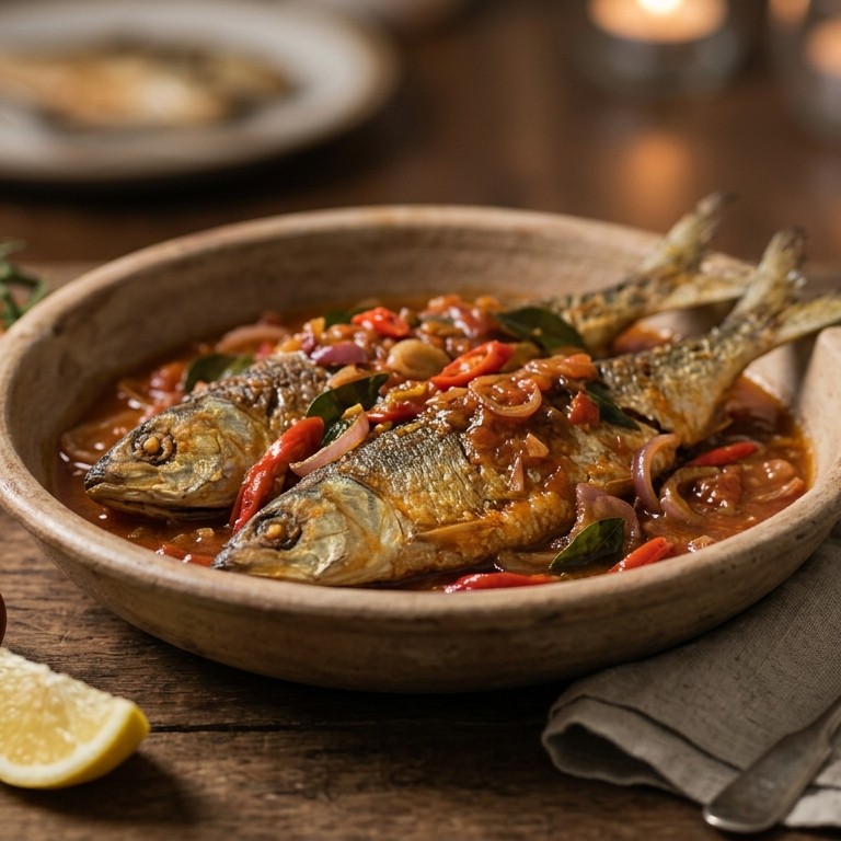 Ikan bandeng tomat (gebakken makreel in een tomatensausje) recept