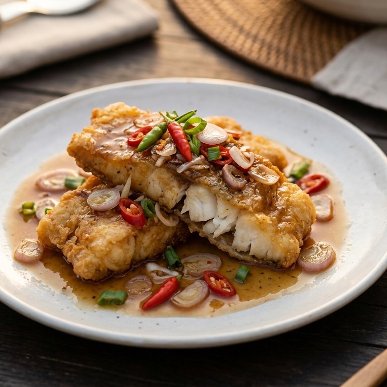 Ikan cuka asin (Kabeljauwfilet met saus van azijn) recept