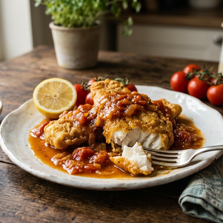 Ikan dengan boemboe (kabeljauwfilet met een tomatensausje) recept