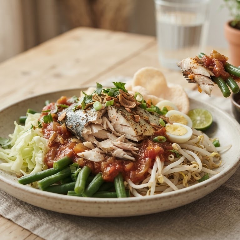 Ikan gado gado (gekookte makreel met groenten) recept