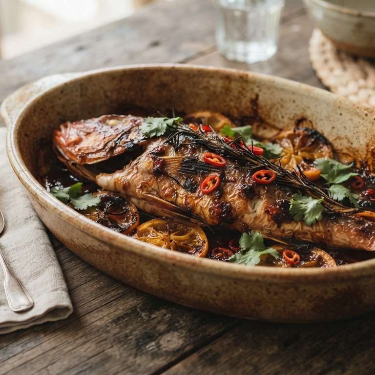 Ikan Kapap Merah Dengan Oranye (rode poon met sinaasappel) recept