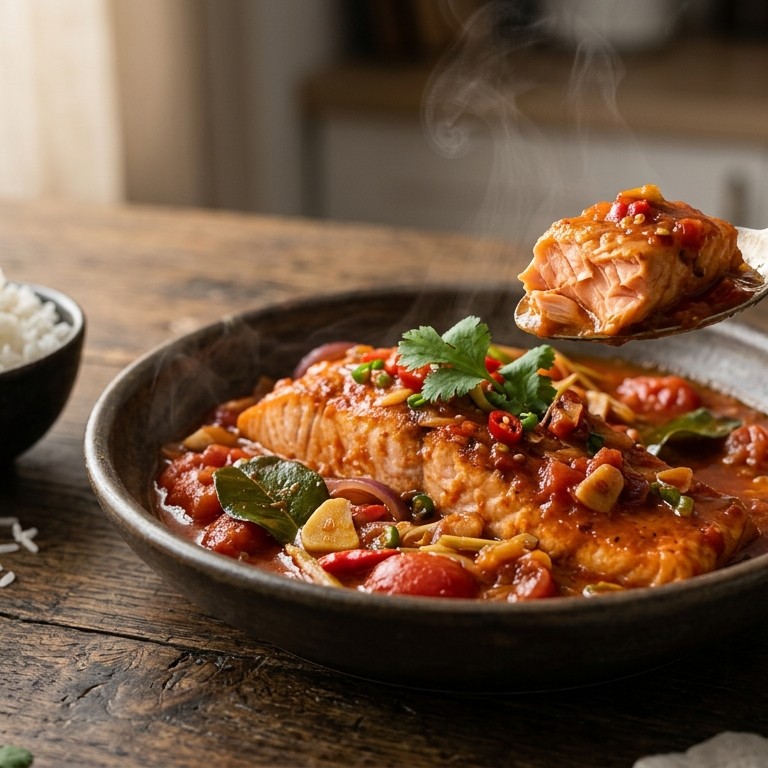 Ikan Salmon Boemboe Tomat (zalm in tomatensausje) recept