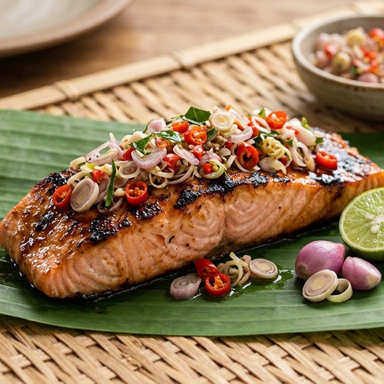 Ikan salmon dan sambal matah (zalm in sambal van sjalotjes) recept
