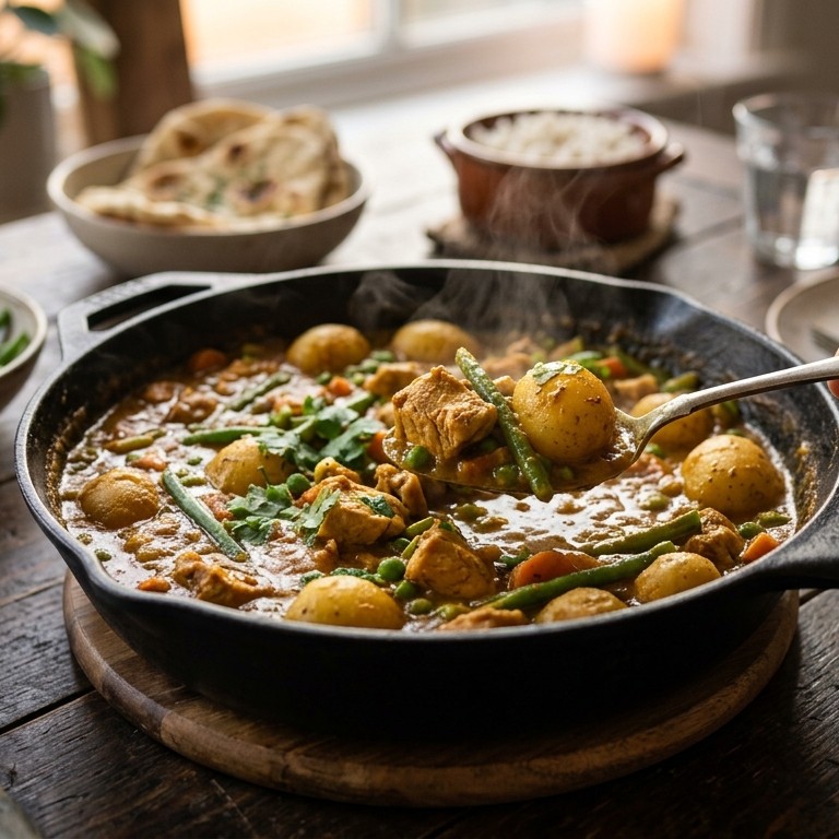 Indiase kerrieschotel met kip en krieltjes recept