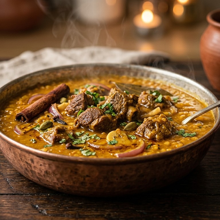 Indiase Linzenschotel met schapenvlees recept