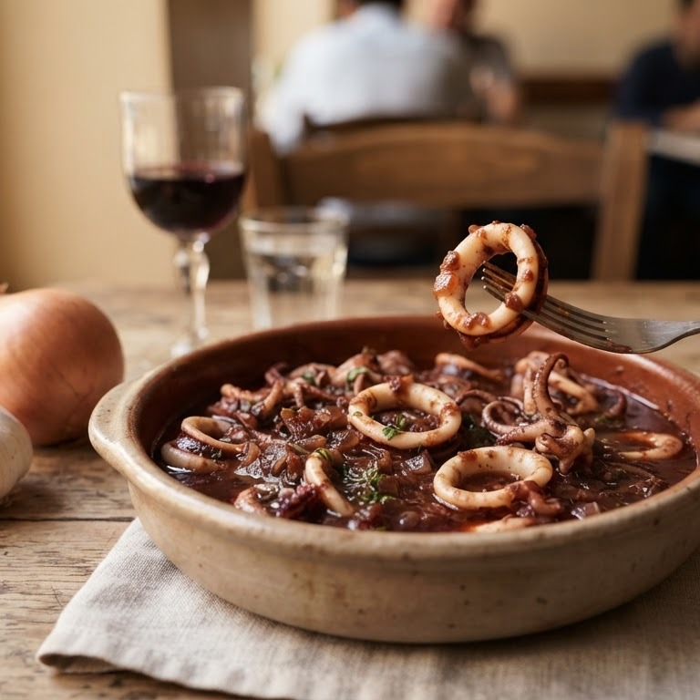 Inktvis in rode wijn saus recept