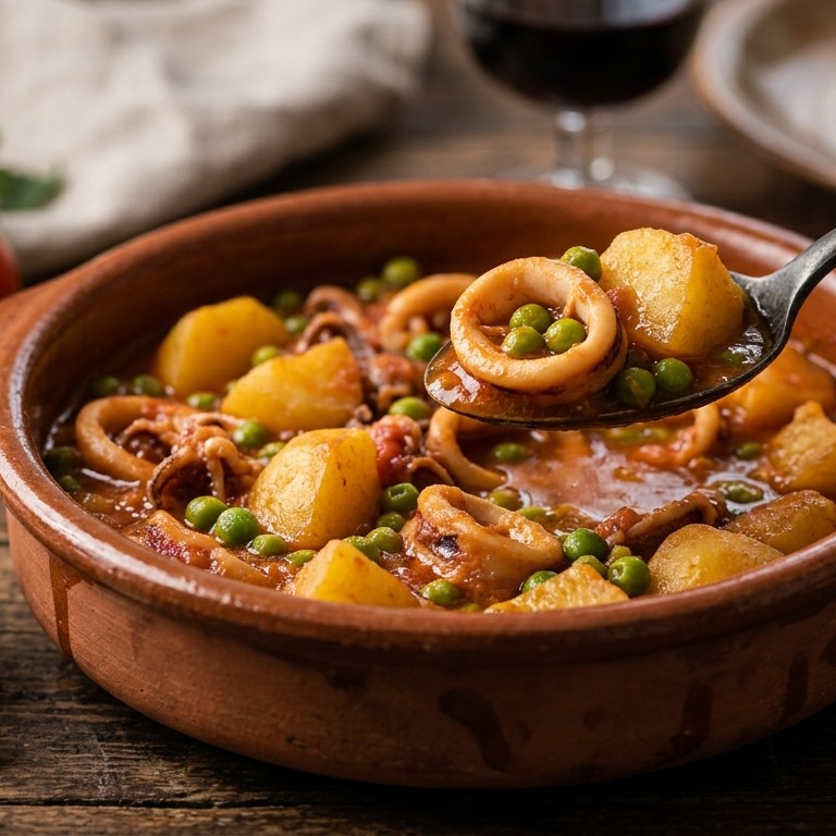 Inktvis met aardappelen en erwten recept