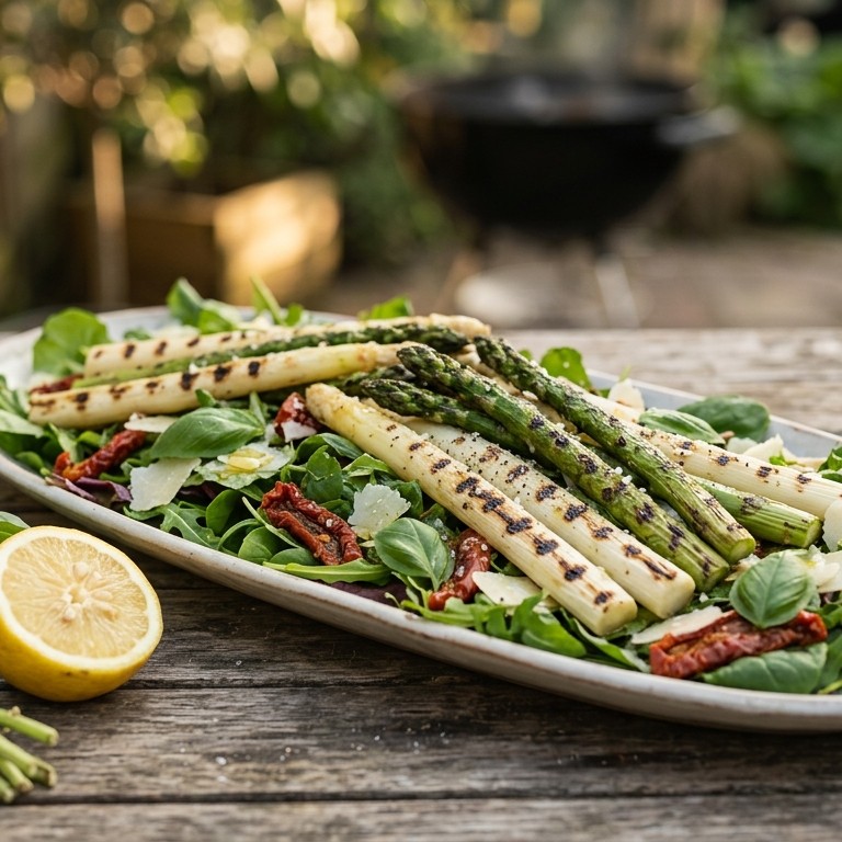 Italiaanse barbecuesalade met witte en groene asperges recept