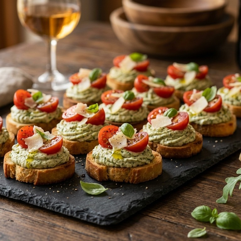 Italiaanse crackerjes met pestocrème en romaatjes recept