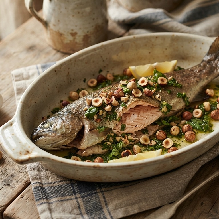 Italiaanse forel uit de oven met hazelnoten recept