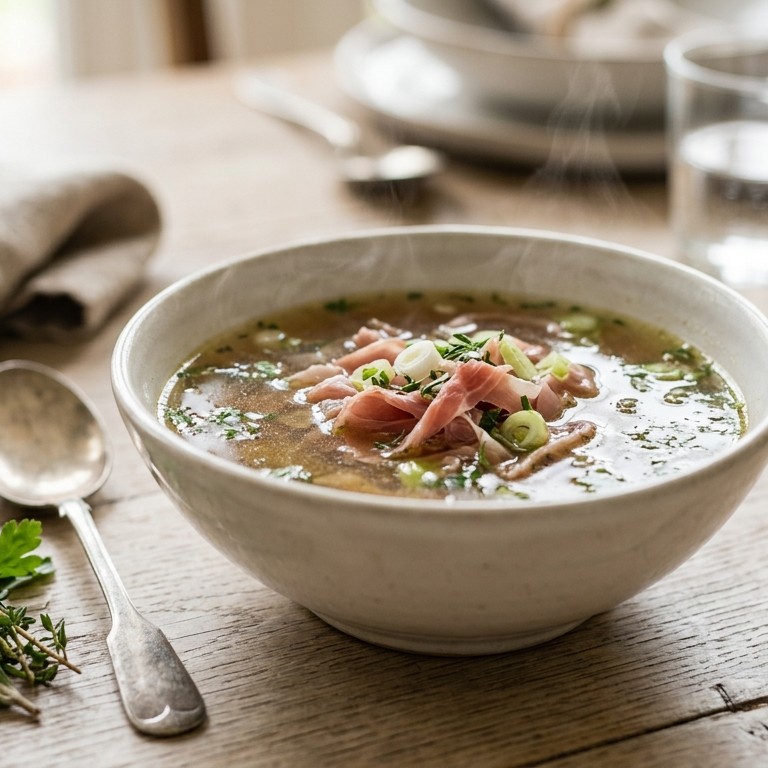 Italiaanse kruidenbouillon met rauwe ham recept