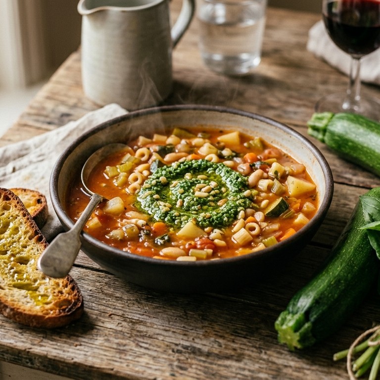 Italiaanse Minestronesoep en crostini en pesto recept
