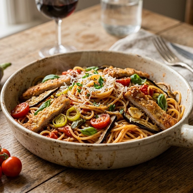 Italiaanse pasta met varkensschnitzel recept