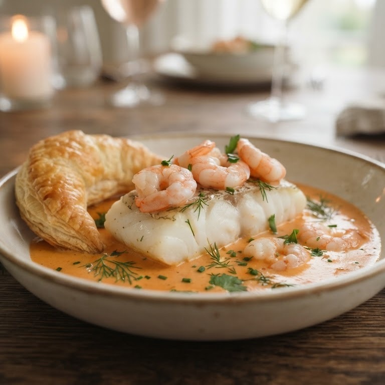 Kabeljauw en scampi's in kreeftensaus recept