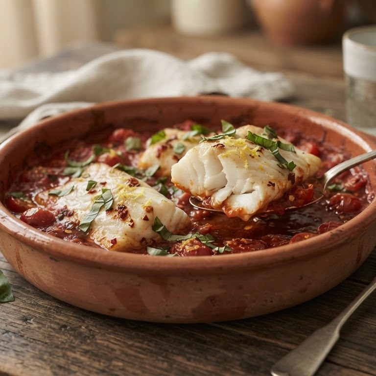 Kabeljauw in pittige tomatensaus recept