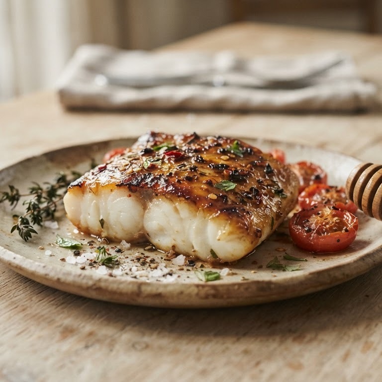 Kabeljauw met een pikant honingkorstje recept