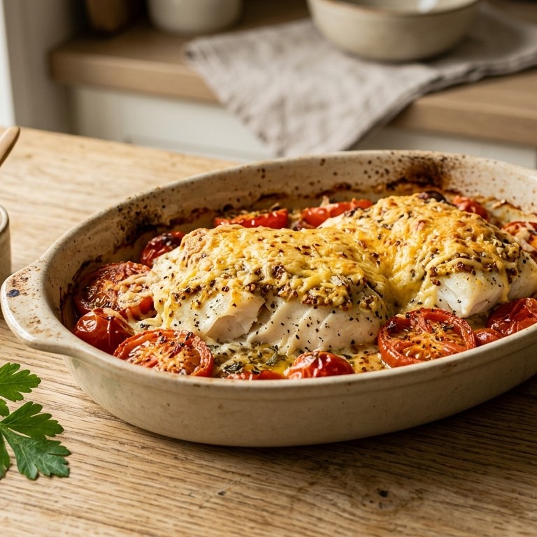 Kabeljauwfilet met cheddar en tomaten recept