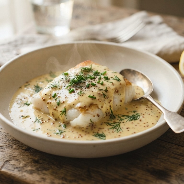 Kabeljauwfilet met mosterdsaus recept