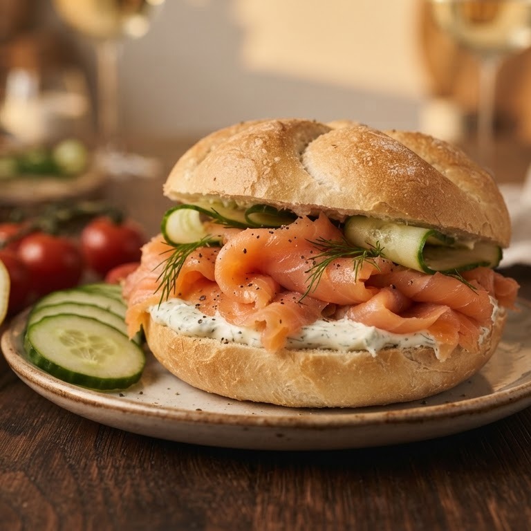 Kaiserbroodje met dillemascarpone en gerookte zalm recept