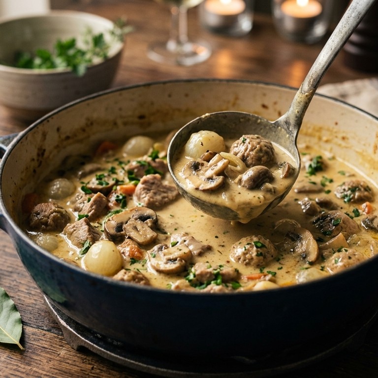 Kalfsblanquette met room curry en cognac recept