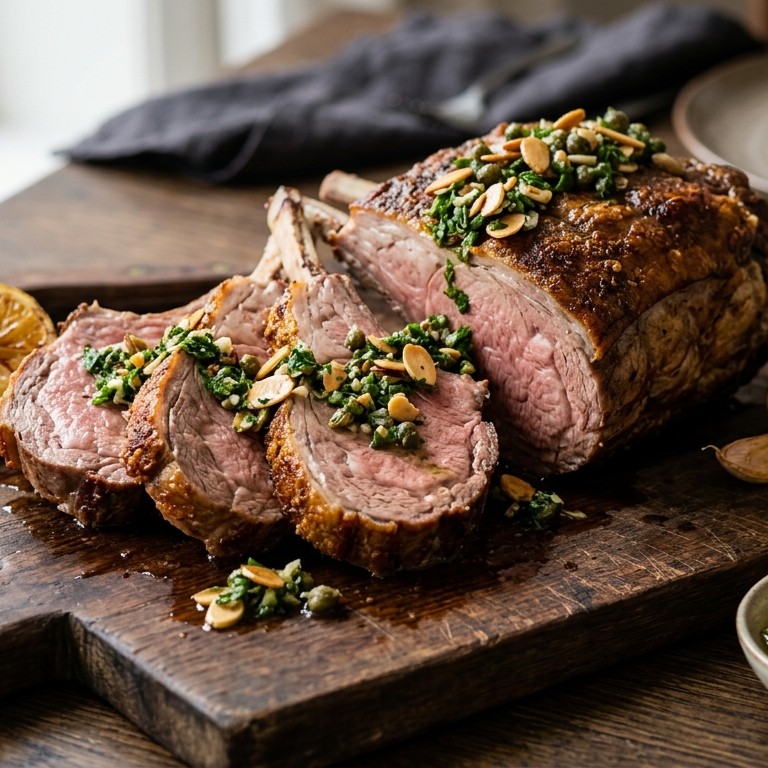 Kalfsribstuk met amandel peterseliesalsa recept