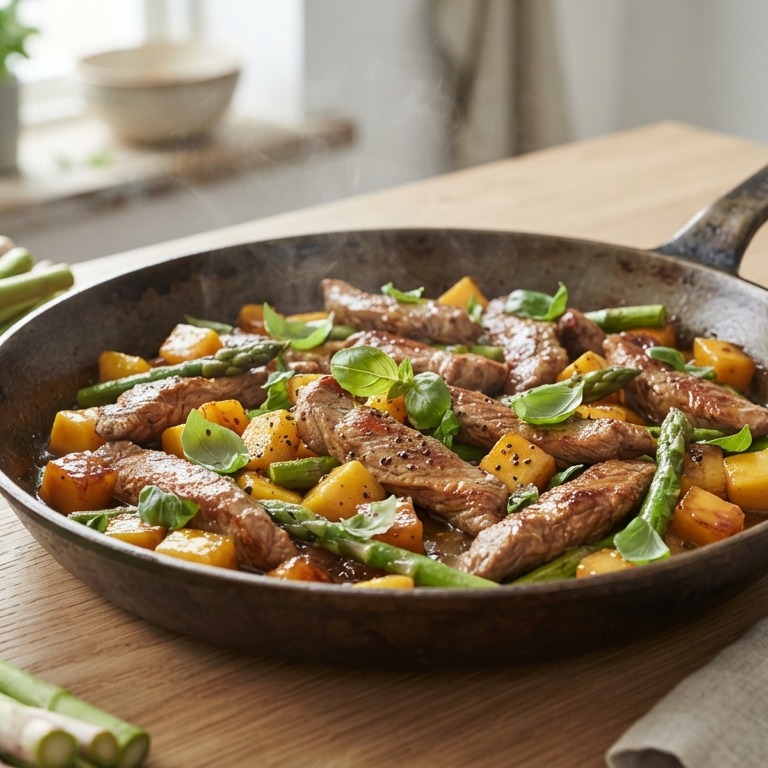 Kalfsvleesreepjes met mango en basilicum recept