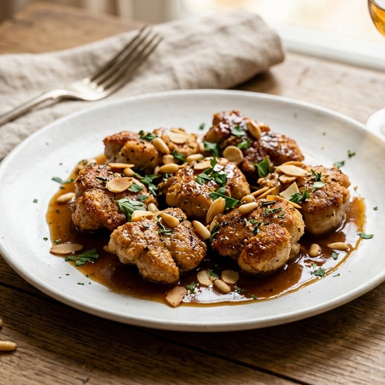 Kalfszwezerik met amandel & pijnboompit recept