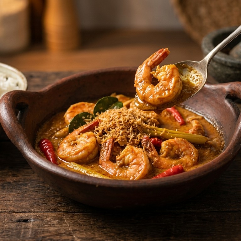 Kalio udang (garnalen met kokos in een hete saus) recept