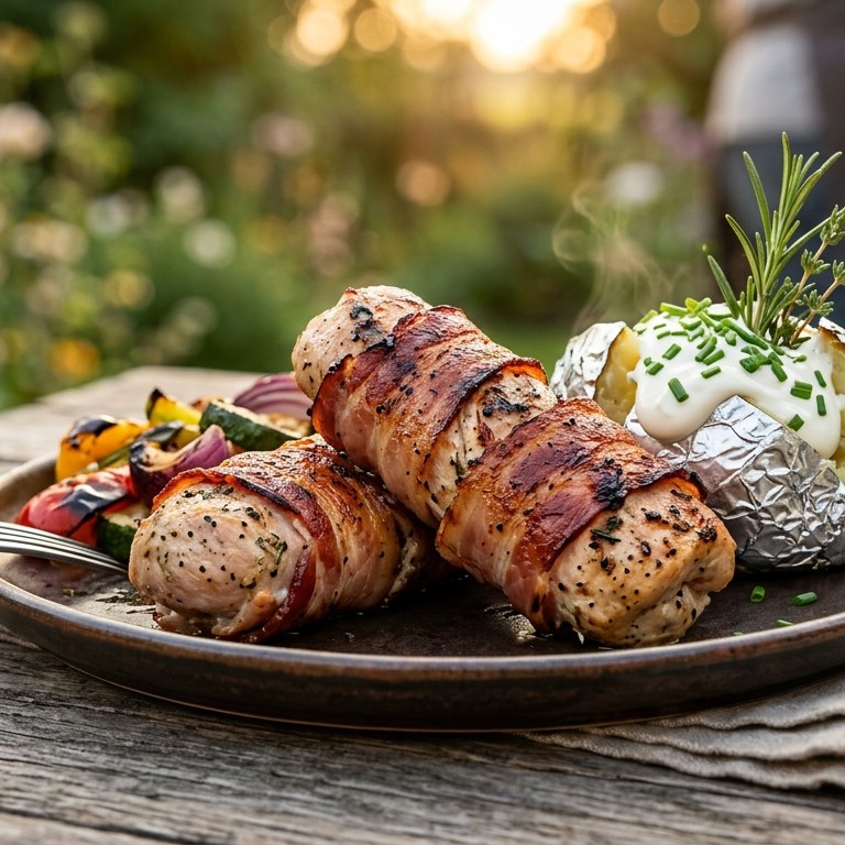 Kalkoen met katenspek en aardappel voor de BBQ recept