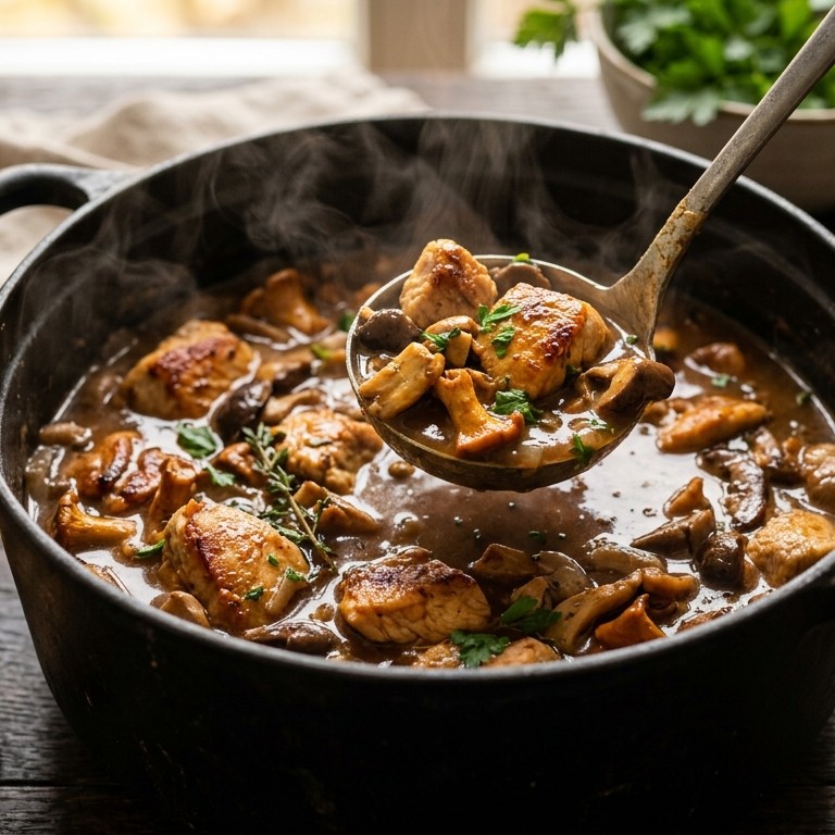 Kalkoen-paddenstoelenstoof met jagersaus recept