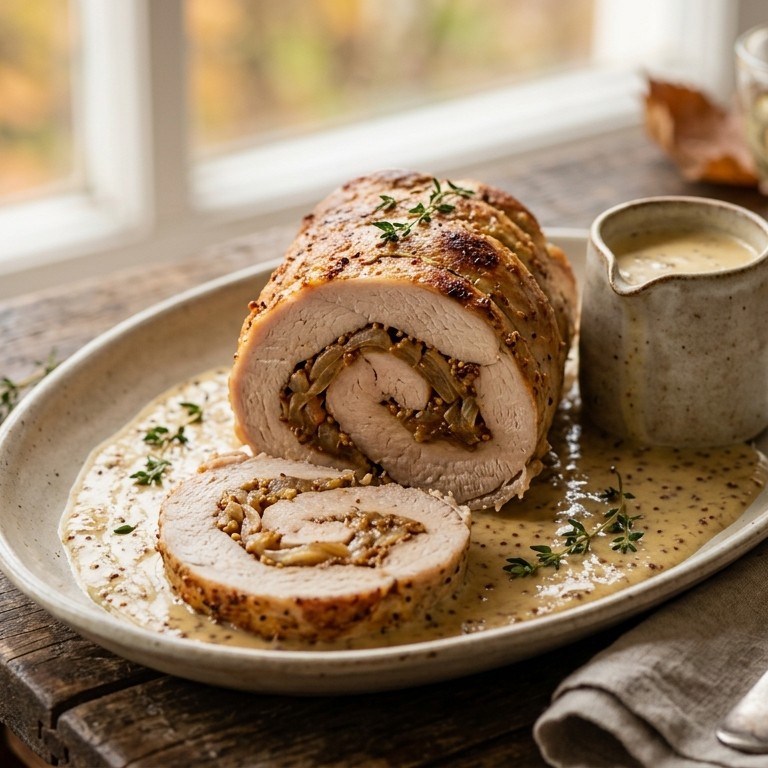Kalkoenfilet gevuld met uien en mosterd recept