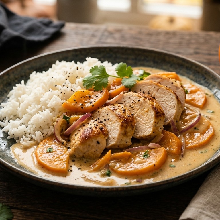 Kalkoenfilet in kaki-curryroom recept