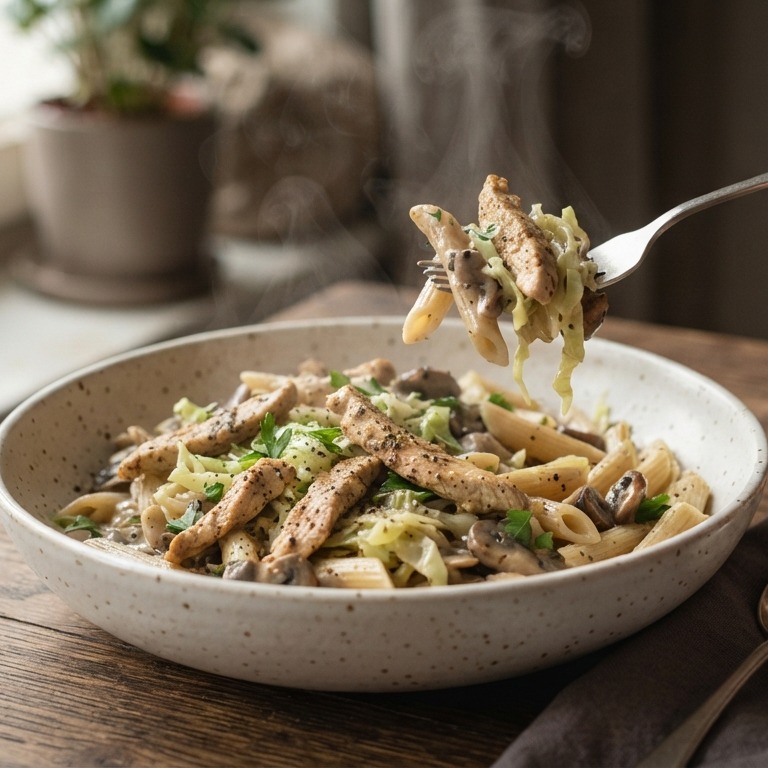 Kalkoenfilet met spitskool en penne recept