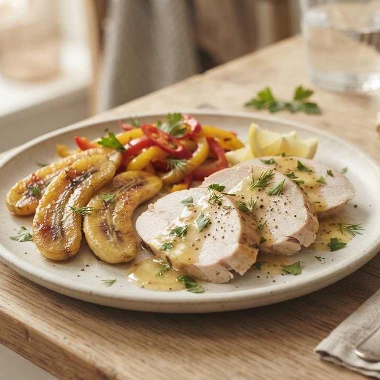 Kalkoenfilets met citroensaus en banaan recept