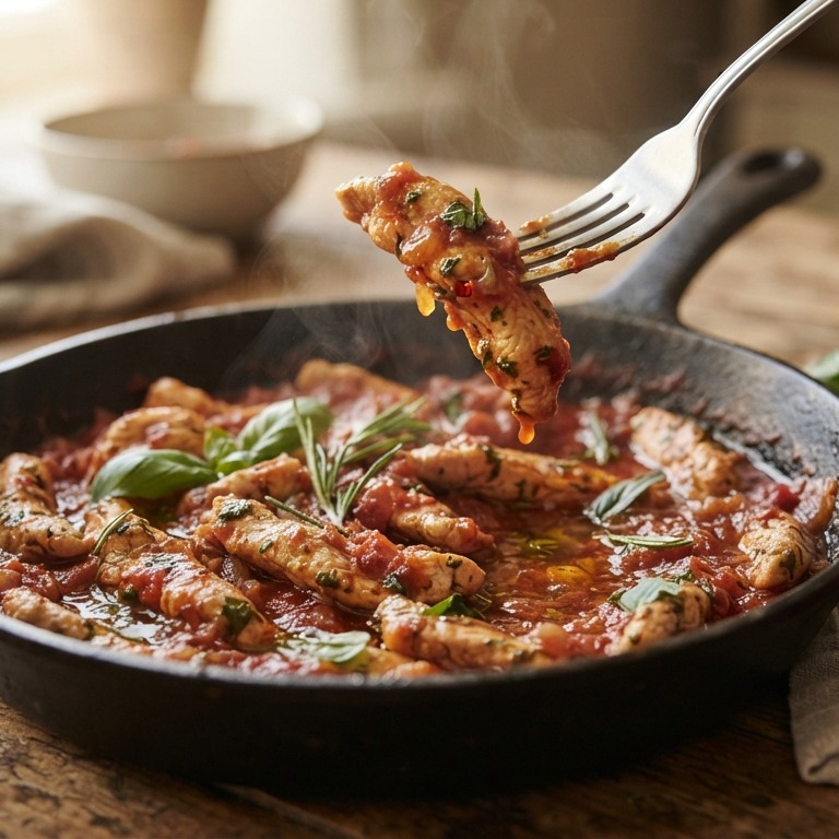 Kalkoenreepjes in Italiaanse tomatensaus recept
