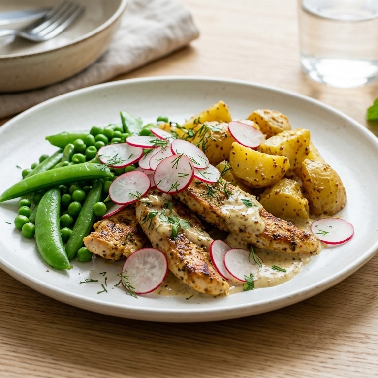 Kalkoenreepjes met mosterdaardappels recept