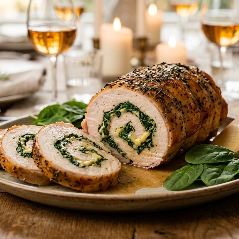 Kalkoenrollade met spinazie en kaasvulling recept