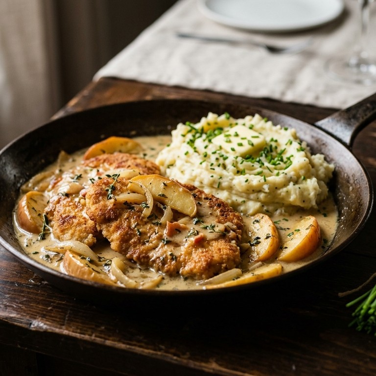 Kalkoenschnitzel met appeltjes en room recept