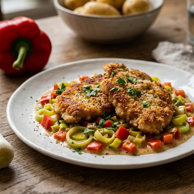 Kalkoenschnitzels met prei en paprika recept