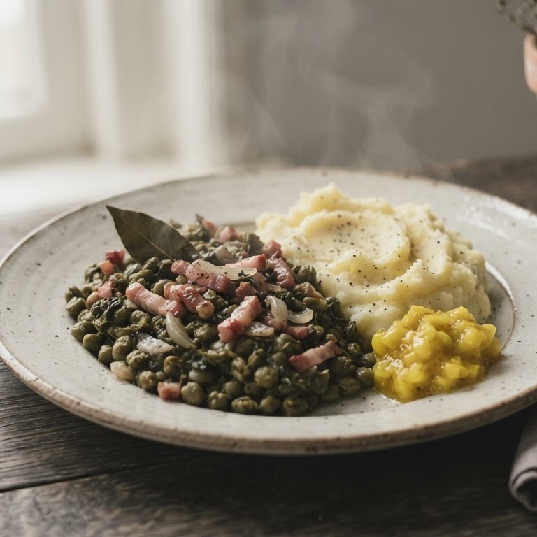 Kapucijners met spekjes, zilveruitjes en piccalilly recept